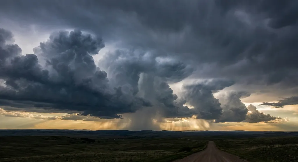 A line of towering cumulus clouds marking a cold front
