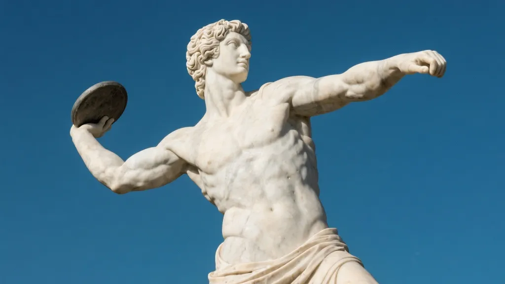 a marble Greek statue of a discus thrower