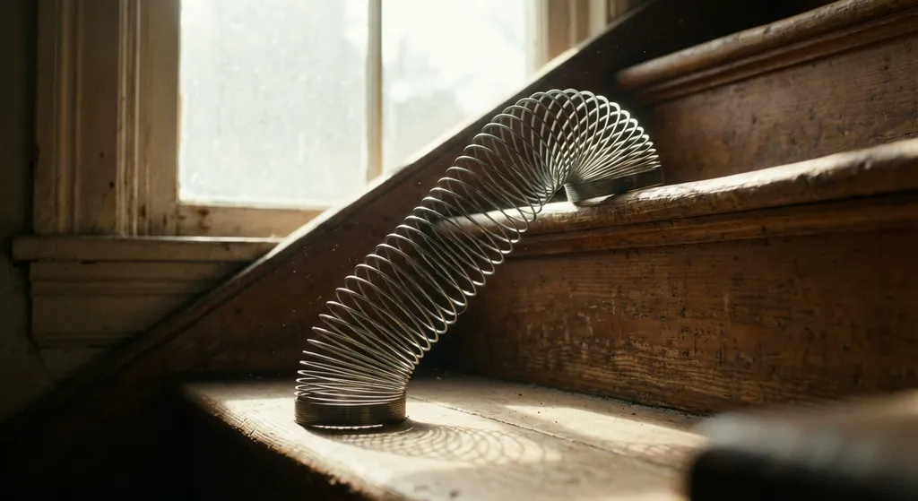 A slinky toy walking down a set of stairs