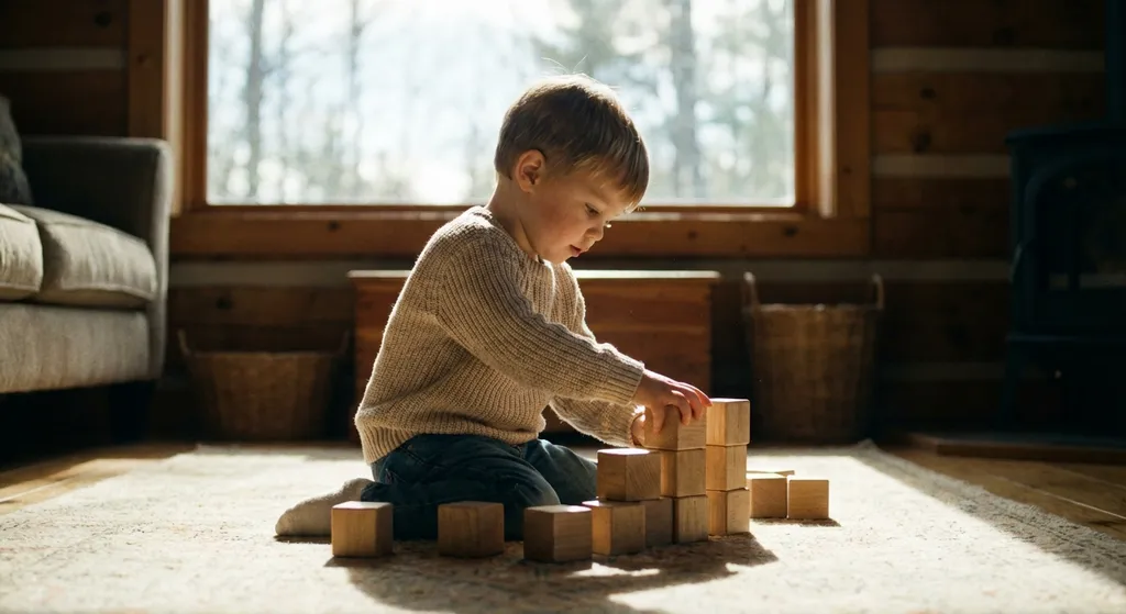 Child playing with square blocks