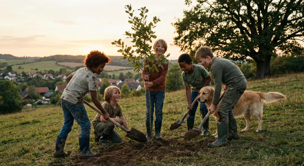 children planting a tree