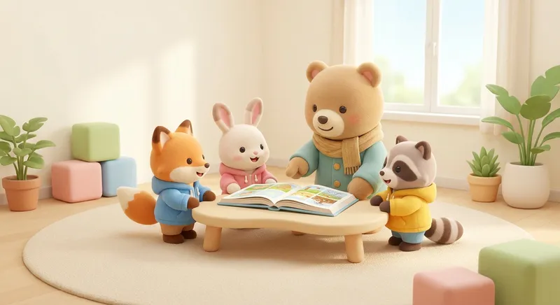 Cozy Coats Jolly Jackets learning scene, Cozy Coats Jolly Jackets learning scene filled with curiosity and joy, gentle pastel illustration designed for ages 3-4, rounded shapes, caring expressions, text-free illustration with clean unmarked background, balanced composition, soft cinematic lighting, harmonious color palette, inviting and joyful mood