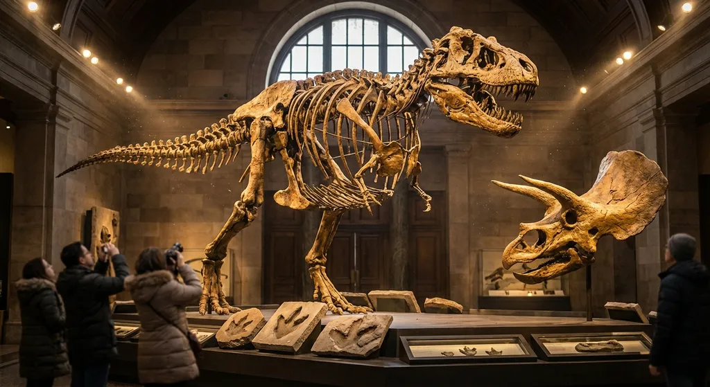 dinosaur fossils displayed in a museum