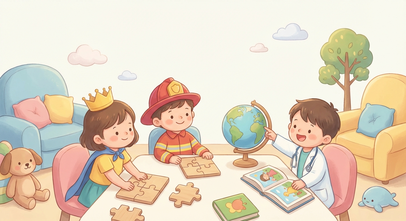 Dress up Fun learning scene, Dress up Fun learning scene filled with curiosity and joy, gentle pastel illustration designed for ages 3-4, rounded shapes, caring expressions, text-free illustration with clean unmarked background, balanced composition, soft cinematic lighting, harmonious color palette, inviting and joyful mood