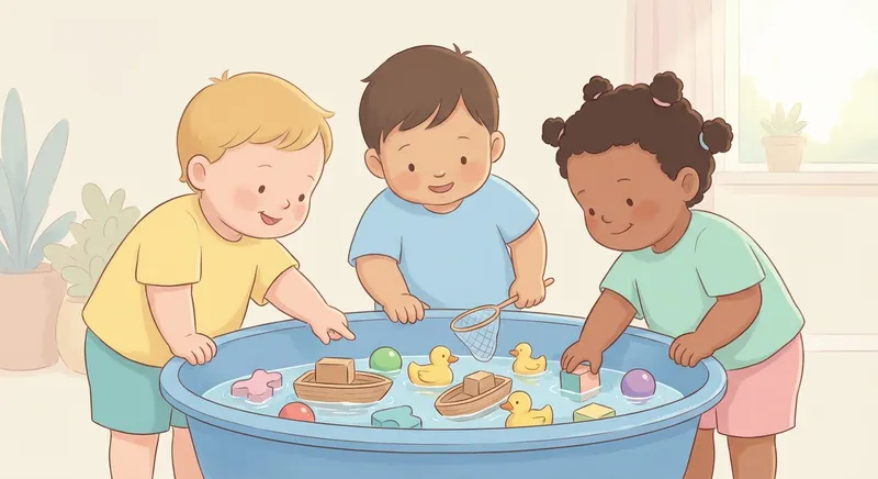 Floating Toys Fun in the Water learning scene, Floating Toys Fun in the Water experiment underway, curious kids collaborating, gentle pastel illustration designed for ages 3-4, rounded shapes, caring expressions, text-free illustration with clean unmarked background, balanced composition, soft cinematic lighting, harmonious color palette, inviting and joyful mood