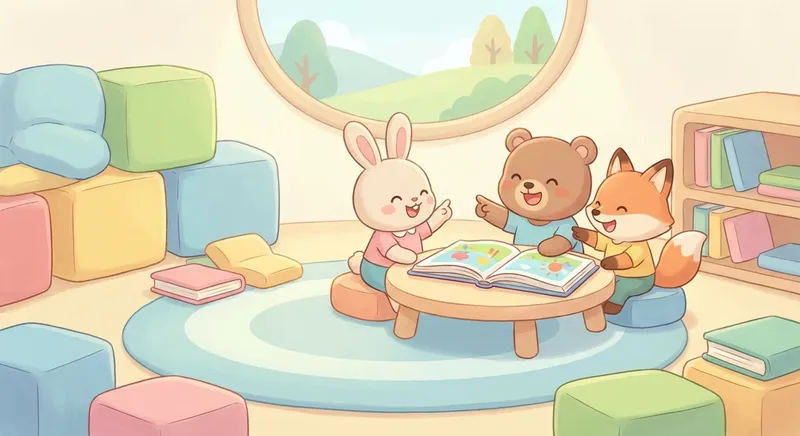 Friendship learning scene, Friendship learning scene filled with curiosity and joy, gentle pastel illustration designed for ages 3-4, rounded shapes, caring expressions, text-free illustration with clean unmarked background, balanced composition, soft cinematic lighting, harmonious color palette, inviting and joyful mood