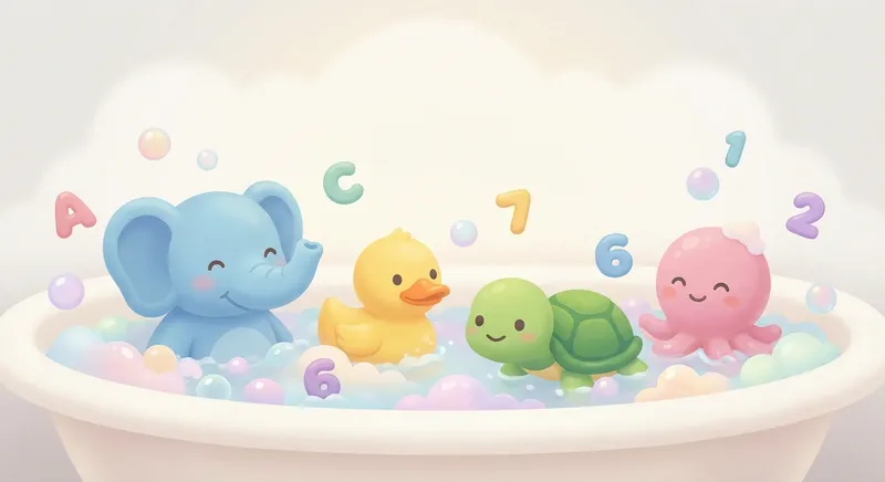 Fun Bath Toys learning scene, Fun Bath Toys learning scene filled with curiosity and joy, gentle pastel illustration designed for ages 3-4, rounded shapes, caring expressions, text-free illustration with clean unmarked background, balanced composition, soft cinematic lighting, harmonious color palette, inviting and joyful mood
