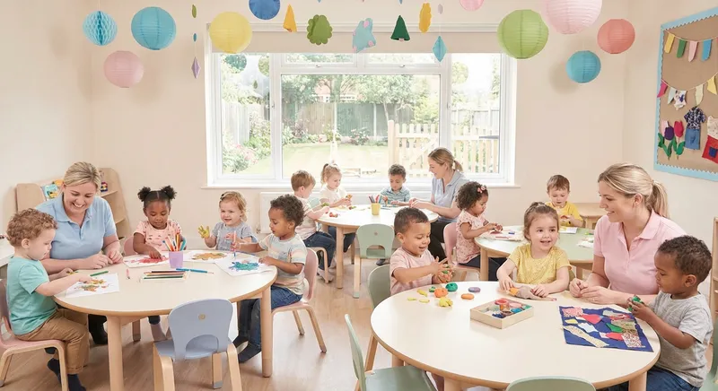 Fun Craft Time learning scene, Fun Craft Time art activity, colorful studio energy and creativity, gentle pastel illustration designed for ages 3-4, rounded shapes, caring expressions, text-free illustration with clean unmarked background, balanced composition, soft cinematic lighting, harmonious color palette, inviting and joyful mood