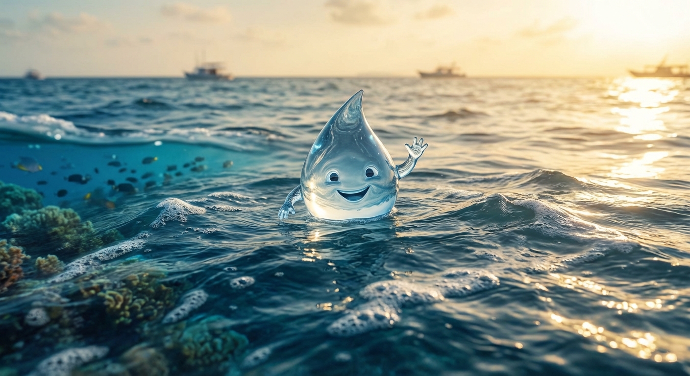 happy water droplet in the ocean waving