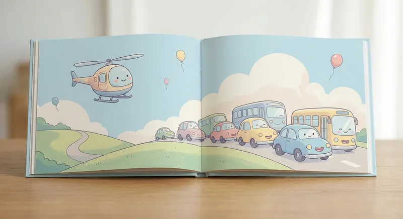 Helicopter Fun learning scene, Helicopter Fun journey, cheerful vehicles moving smoothly, gentle pastel illustration designed for ages 3-4, rounded shapes, caring expressions, text-free illustration with clean unmarked background, balanced composition, soft cinematic lighting, harmonious color palette, inviting and joyful mood