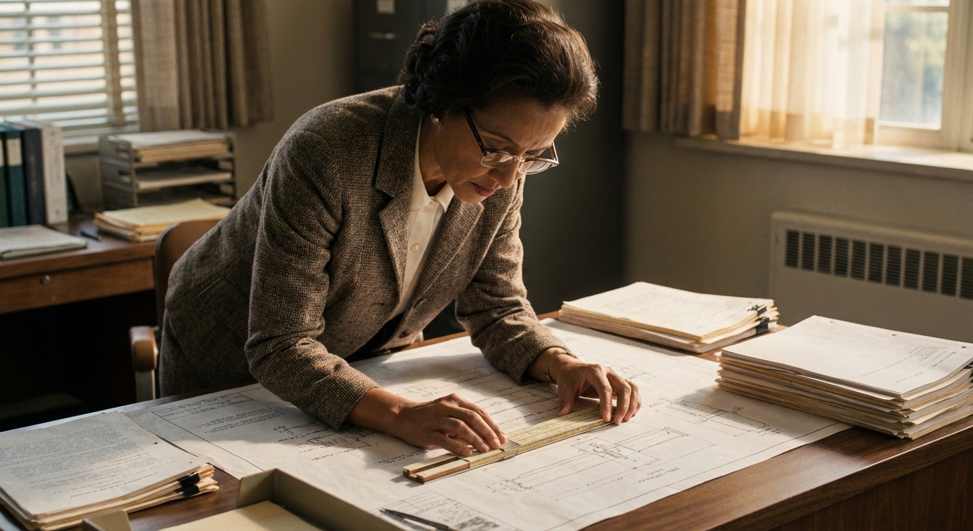 Katherine Johnson working with a slide rule