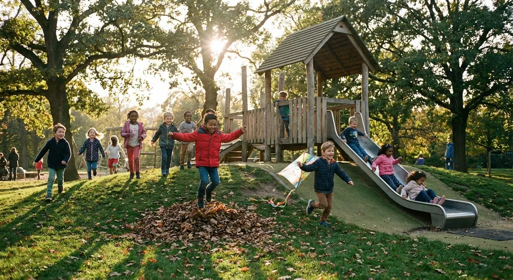 Kids playing in a park with energy and excitement