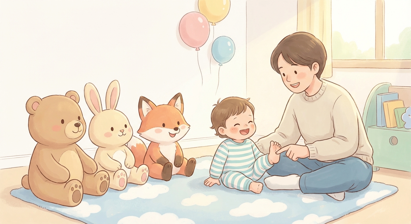 Let s Count Our Toes learning scene, Let s Count Our Toes learning scene filled with curiosity and joy, gentle pastel illustration designed for ages 3-4, rounded shapes, caring expressions, text-free illustration with clean unmarked background, balanced composition, soft cinematic lighting, harmonious color palette, inviting and joyful mood
