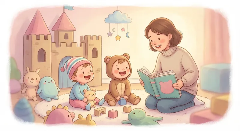 Let s Play Make believe learning scene, Let s Play Make believe learning scene filled with curiosity and joy, gentle pastel illustration designed for ages 3-4, rounded shapes, caring expressions, text-free illustration with clean unmarked background, balanced composition, soft cinematic lighting, harmonious color palette, inviting and joyful mood