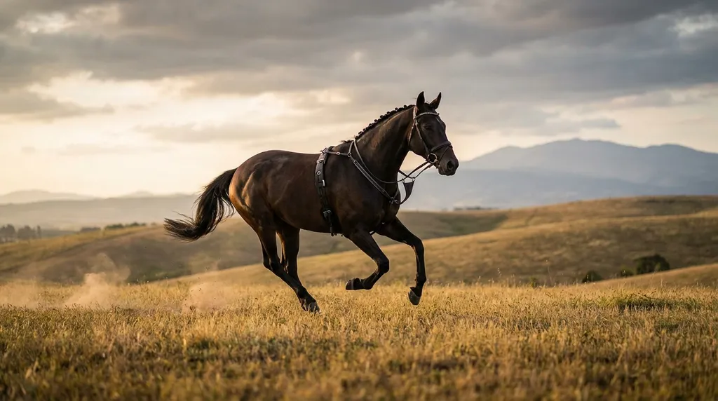 modern horse galloping across a field