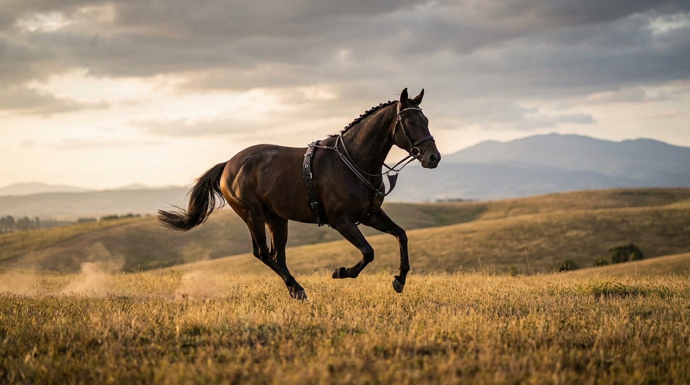 modern horse galloping across a field