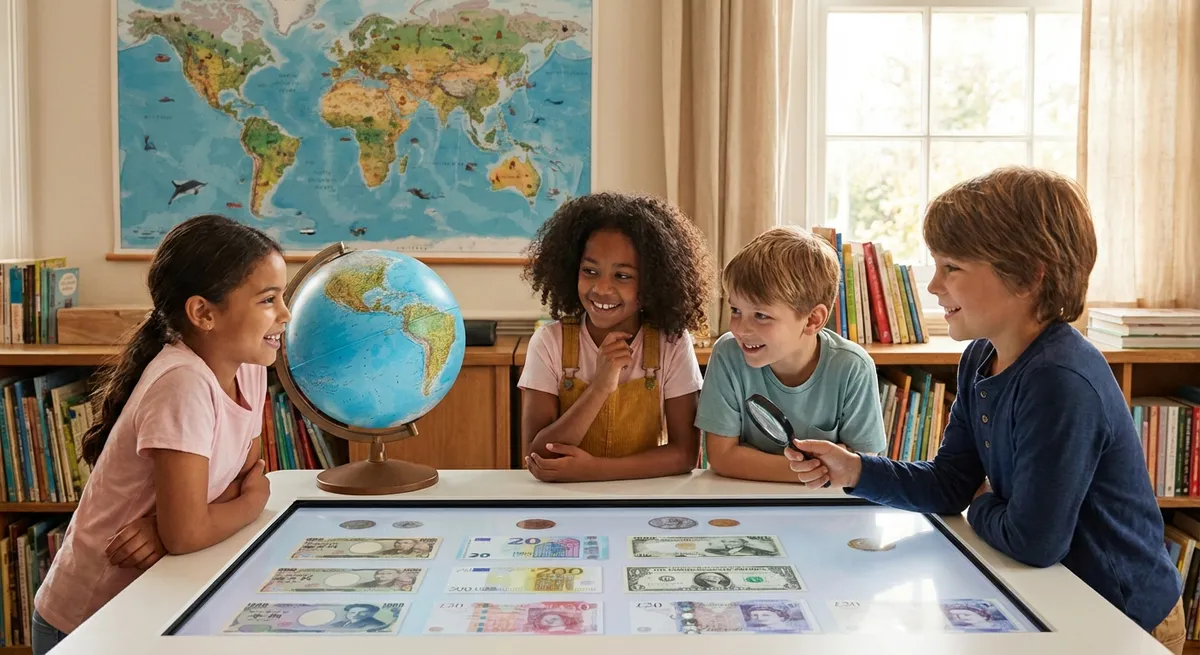 Illustration for 🌍 Money Around the World: A Kid’s Guide to Currencies