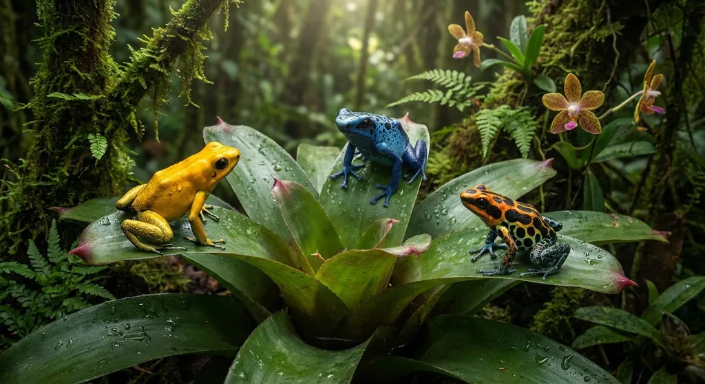 poison dart frogs on a leaf