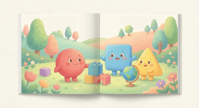 Shape Stories Fun Adventures with Circle Square and Triangle learning scene, Shape Stories Fun Adventures with Circle Square and Triangle learning scene filled with curiosity and joy, gentle pastel illustration designed for ages 3-4, rounded shapes, caring expressions, text-free illustration with clean unmarked background, balanced composition, soft cinematic lighting, harmonious color palette, inviting and joyful mood