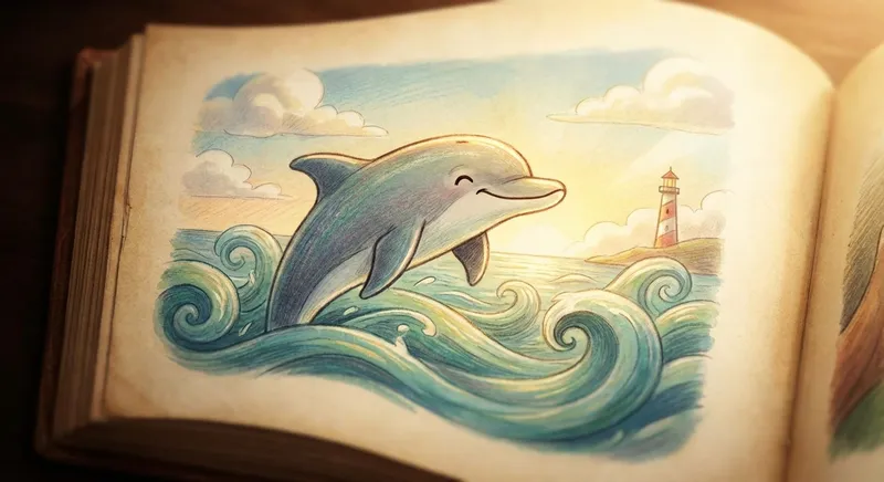 Dolphins and Ocean Life learning scene, Dolphins and Ocean Life animals discovering together, joyful storybook moment, gentle pastel illustration designed for ages 3-4, rounded shapes, caring expressions, text-free illustration with clean unmarked background, balanced composition, soft cinematic lighting, harmonious color palette, inviting and joyful mood