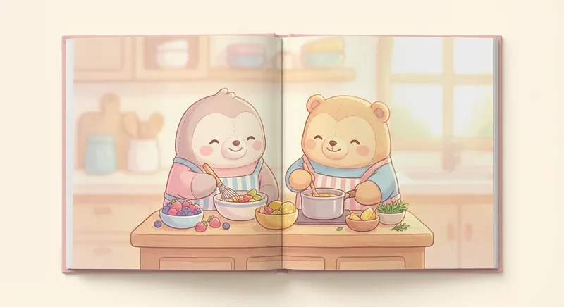 Sweet and Sour Tasty Adventures learning scene, Sweet and Sour Tasty Adventures kitchen scene, delicious ingredients being prepared, gentle pastel illustration designed for ages 3-4, rounded shapes, caring expressions, text-free illustration with clean unmarked background, balanced composition, soft cinematic lighting, harmonious color palette, inviting and joyful mood