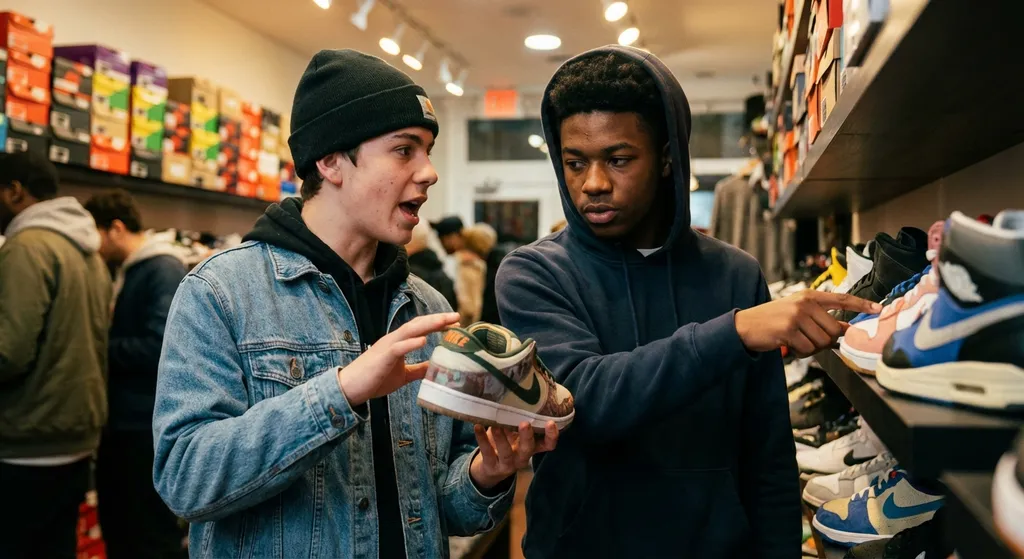 teens debating buying sneakers