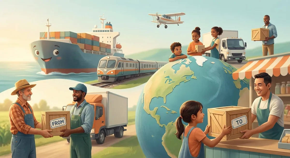 Illustration for 🌟 Trade & Commerce: How Goods Travel from One Hand to Another